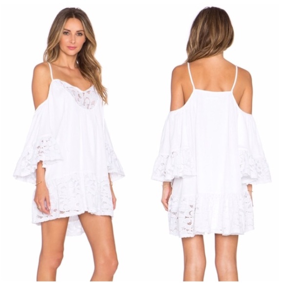 Tularosa Dresses & Skirts - tularosa Hattie Lace Off Shoulder Boho Mini Dress